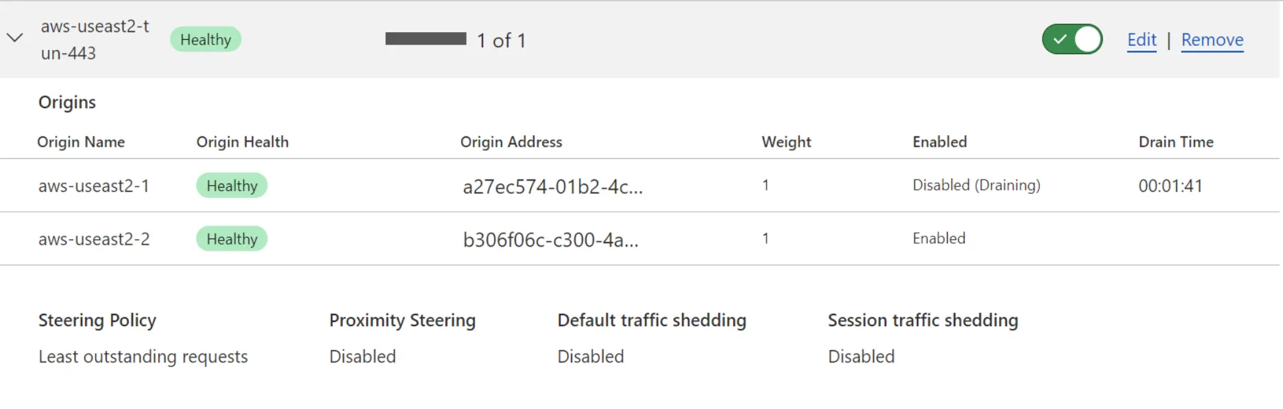 Endpoint draining in process from web user interface