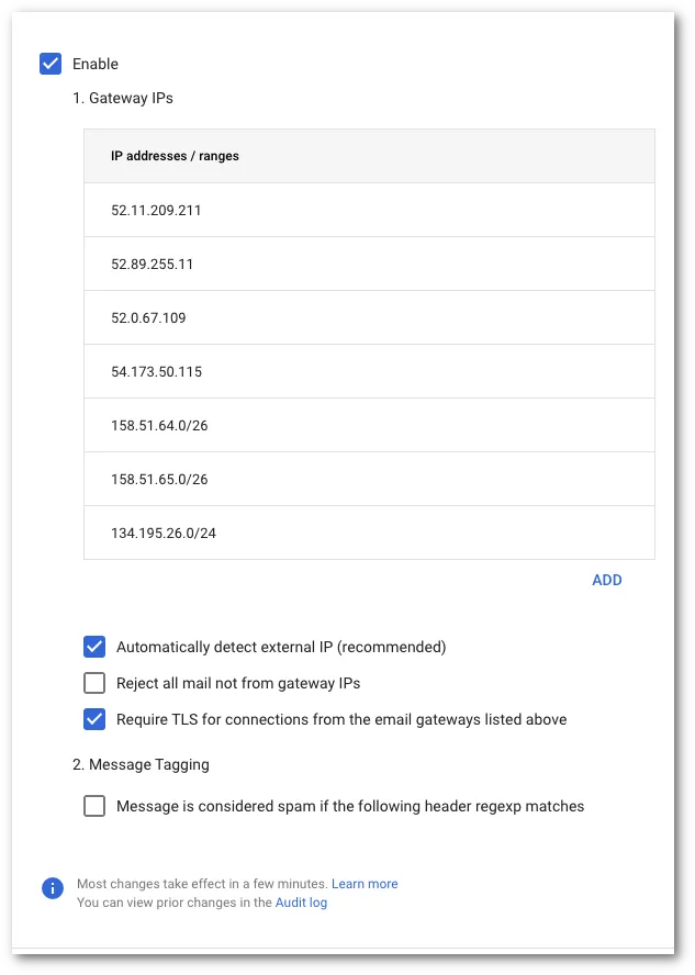 Inbound gateway settings